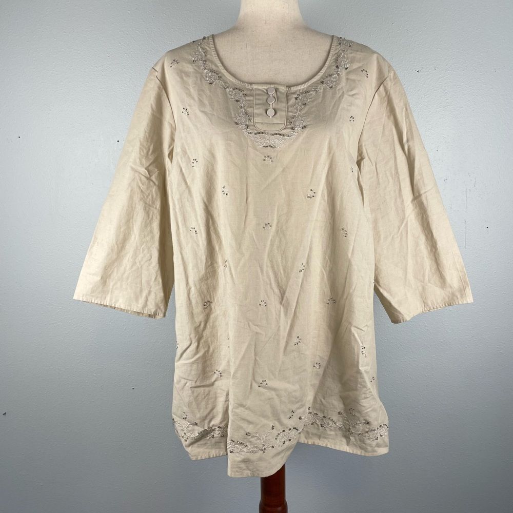 Blair Beige Sequined Tunic Top Size XL